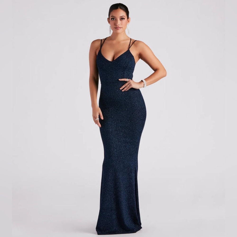 Rachel Formal Glitter Lace-Up Dress | Black | Slim Fit